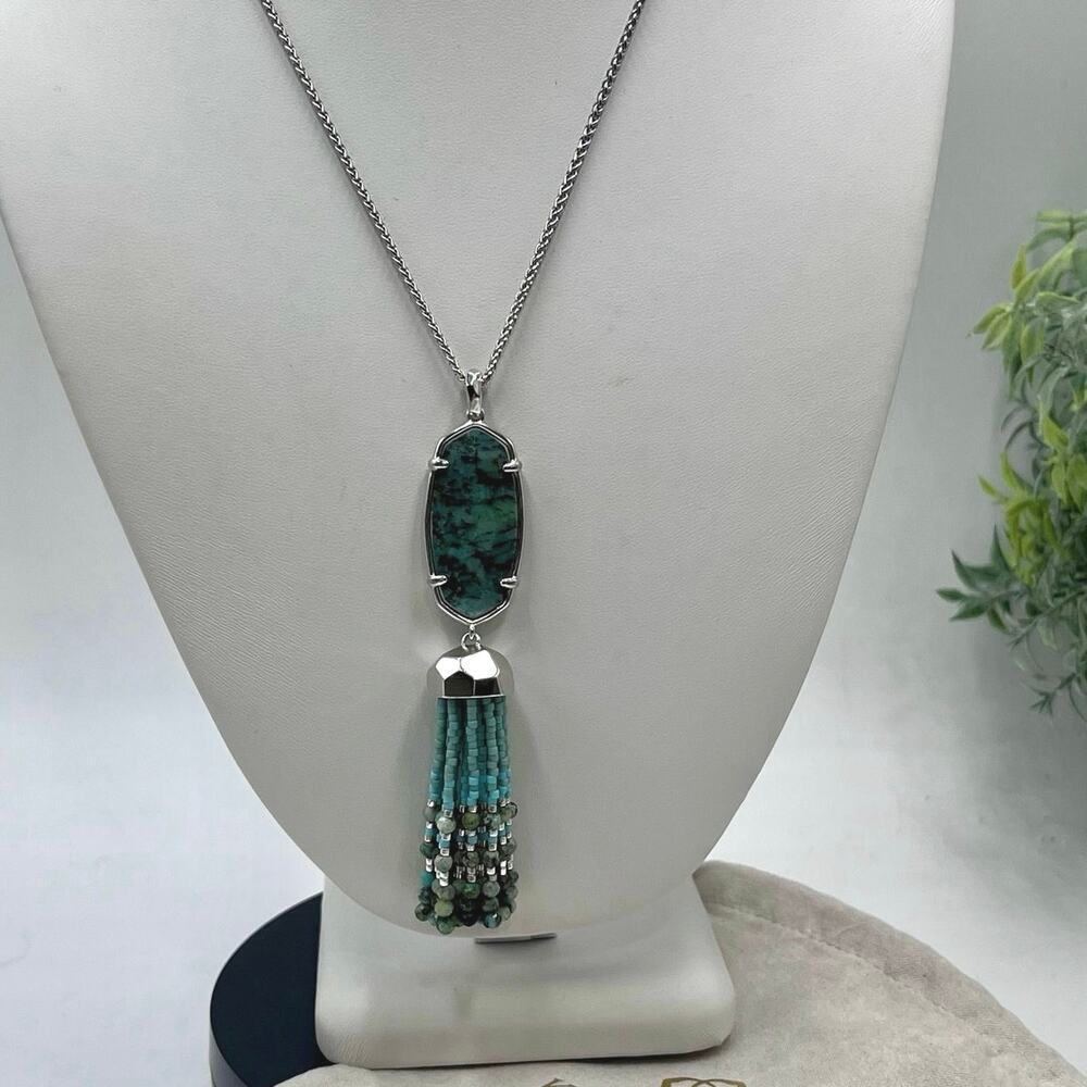 Kendra Scott Eva Tassel African Turquoise Pendant‎ Bolo Adjustable Necklace New